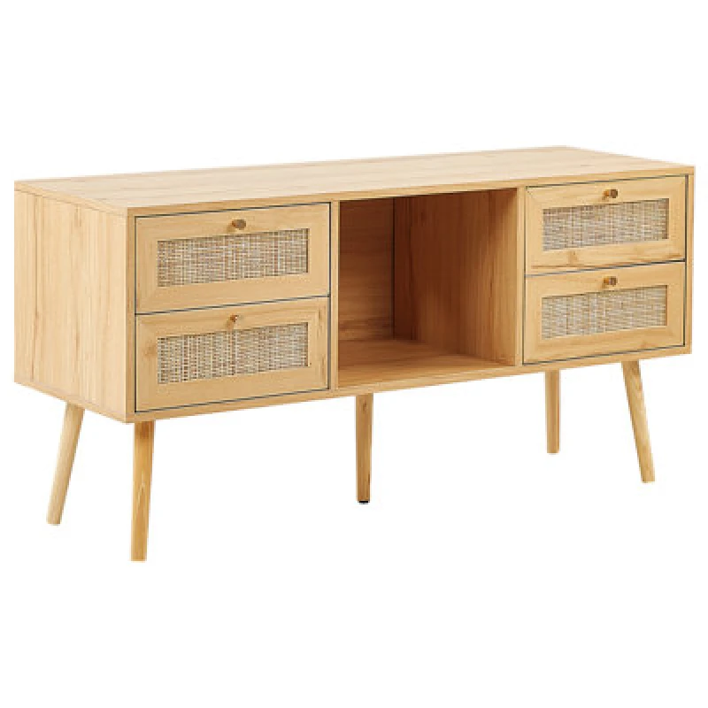 Image of Beliani TV Stand Perote Rattan Light Brown