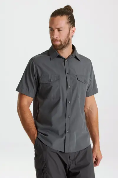Image of Craghoppers NosiDefense Cotton-Blend 'Kiwi' Short Sleeve Shirt Dark Grey