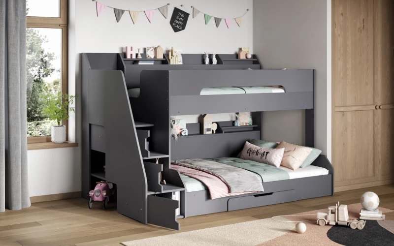 Image of Flair Slick Staircase Triple Bunk Bed with Storage Grey