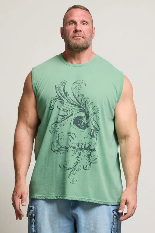 Image of BadRhino BadRhino Men Acid Wash Skull Print Vest in Light Green Size: 4X-Large Light Green 4XL Male 5063111992102