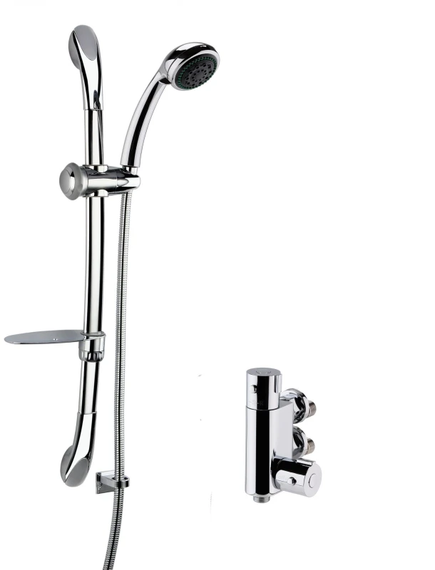 Image of Balterley Thermostatic Vertical Bar Valve Luxury Curved Slider Rail Kit Silver unisex