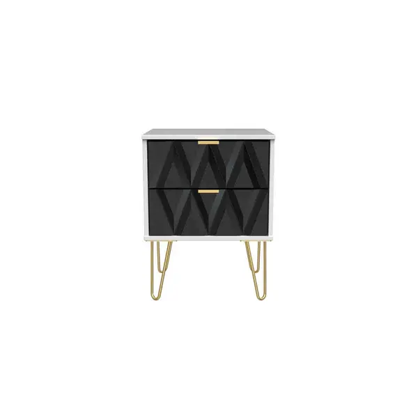Image of Welcome Furniture Ready Assembled Diamond 2 Drawer Bedside Cabinet In Deep Black & White