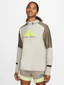 Image of Nike Running Dri Fit Trail Graphic Hoodie - Grey/Neon, Grey/Neon, Size S, Men