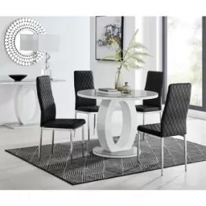 Image of Furniturebox Giovani Grey 100cm Round Dining Table and 4 Black Velvet Milan Dining Chairs With Silver Legss