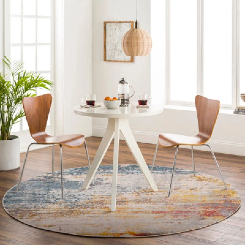 Image of Livabliss Round Abstract Modern Marble Light Grey Valerie Area Rug 160 X 160 Cm - Easy Care, Non Shedding, Ideal For Living Room & Bedroom
