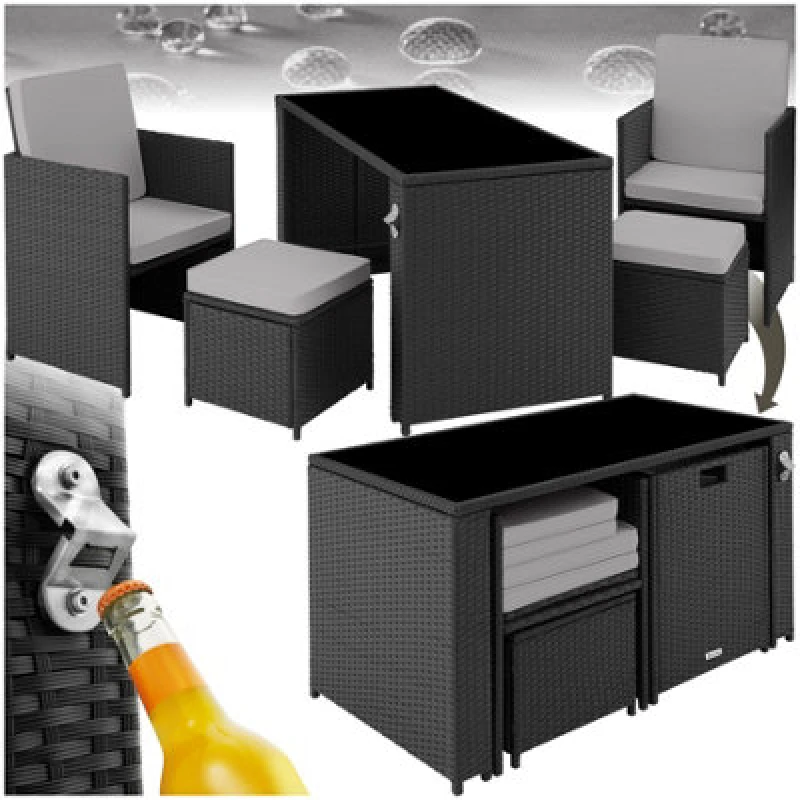 Image of Tectake Garden Table And Chairs Palermo - Up To 4 People, Chairs, Stools And Table, Weather & Uv-Resistant - Black/grey