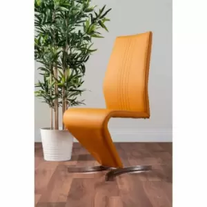 Image of Furniture Box 2 x Willow Modern Luxury Premium Chrome Metal Z Faux Leather Stylish Dining Chairs Set Mustard