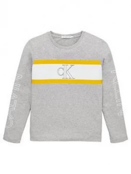 Image of Calvin Klein Jeans Boys Logo Colourblock Long Sleeve T-Shirt - Light Grey