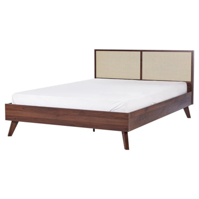 Image of Beliani Bed Rattan Monpazier 160 X 200 Cm (Eu King Size) Dark Brown