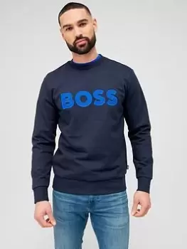 Image of BOSS Stadler 84 Large Logo Sweatshirt, Dark Blue, Size S, Men