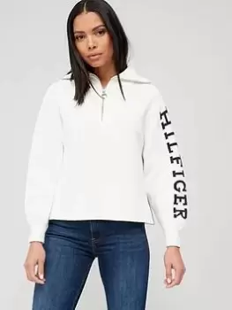 Image of Tommy Hilfiger 1/2 Zip Logo Arm Jumper - Cream, Size S, Women