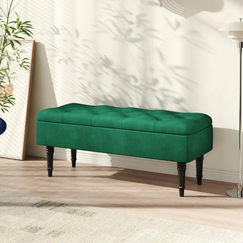 Image of Cottonfy UK Velvet Upholstered Tufted Storage Bench Green Green L