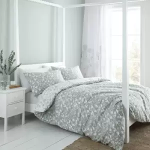 Image of Catherine Lansfield Floral Birds 100% Cotton Duvet Cover and Pillowcase Set Green