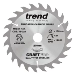 Image of Trend CRAFTPRO Wood Cutting Saw Blade 150mm 24T 20mm