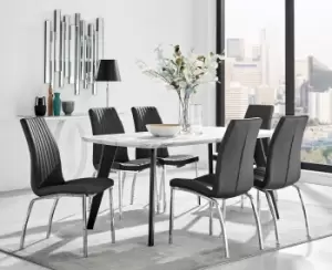 Image of Andria Marble Effect Dining Table With Black Legs & 6 Isco Faux Leather Chairs