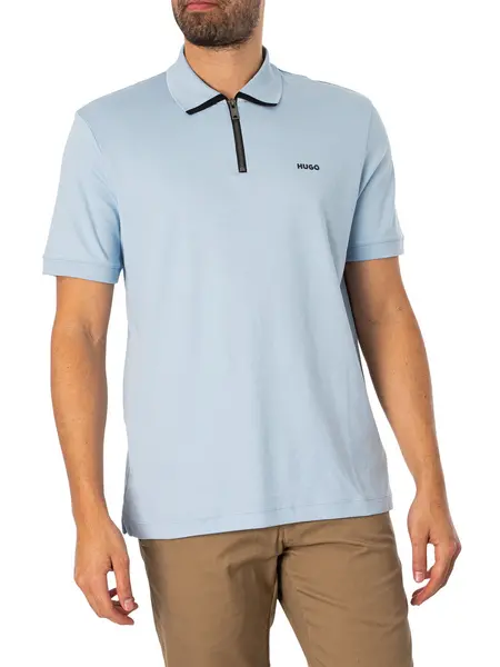 Image of HUGO Dalomini Zip Polo Shirt Light/Pastel Blue L
