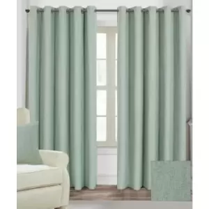 Image of Duck Egg Blue Linen Eyelet Lined Curtain Pair, 66 x 72' - Duck Egg Blue - Duck Egg Blue - Homescapes
