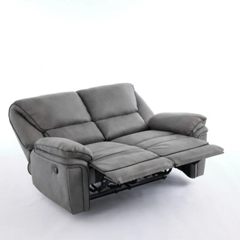 Image of Manual Reclining Leathaire Sofa Suite, Light Gray - 2 Seater
