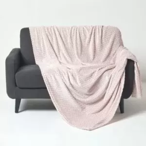 Image of Pastel Pink Mora Faux Fur Velvet Throw 160 x 200cm - Pink - Homescapes