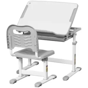 Image of HOMCOM Kids Desk and Chair Set With Drawer and Pen Slot Hook - Grey