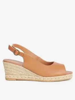 Image of Barbour Barbour Nadia Leather Open Toe Wedge Sandal - Brown, Size 3, Women