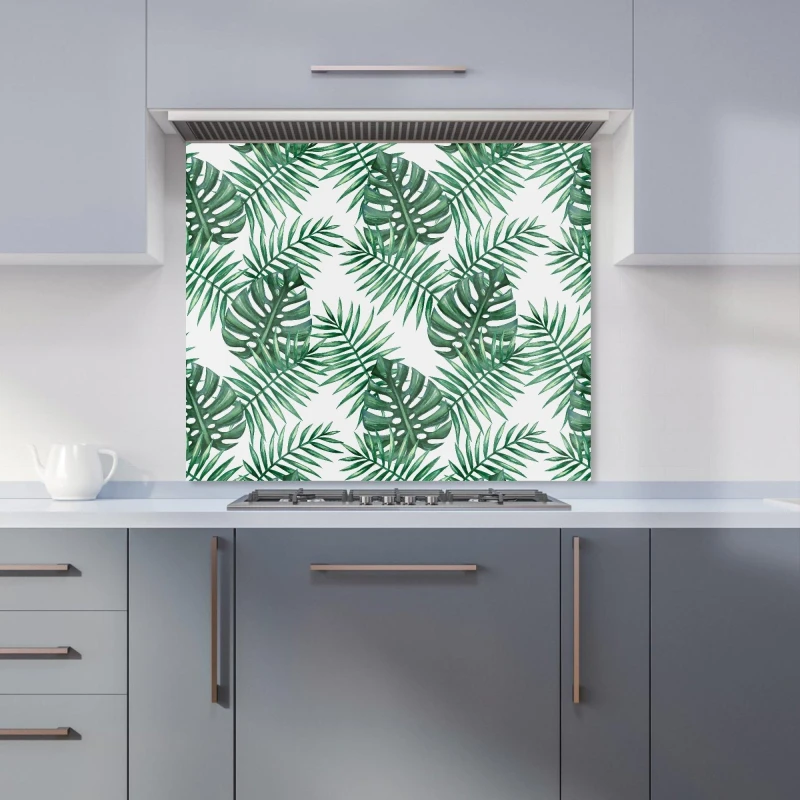 Image of Warren Reed - Designer Watercolour Tropical Leaves Kitchen Splashback in Green Size: 900mm x 750mm Green Unisex 900mm x 750mm