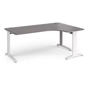Image of TR10 deluxe right hand ergonomic desk 1800mm - white frame and grey oak top