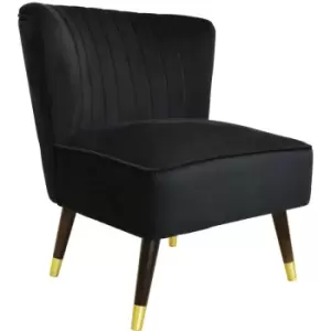 Image of ACCENT - Velvet Low Statement Occasional Chair with Wood Legs - Black