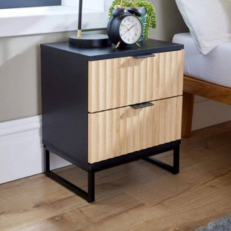 Image of Home Source Modern 2 Drawers Bedside Table Unit Black