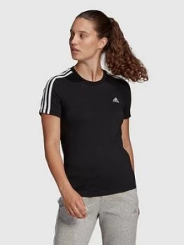 Image of adidas 3 Stripe T-Shirt - Black/White, Size 2XL, Women