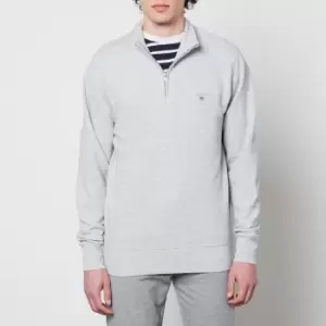 Image of GANT Mens Waffle Half-Zip Sweatshirt - Light Grey Melange - M