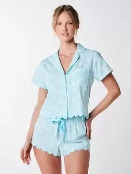 Image of Boux Avenue Spot Scallop Revere Collar Top And Short - Blue Size 22, Women