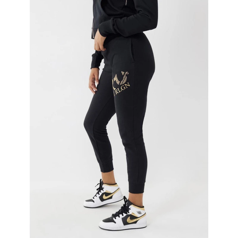 Image of True Religion Womens Closed Hem Fleece Joggers Jet Black female 8