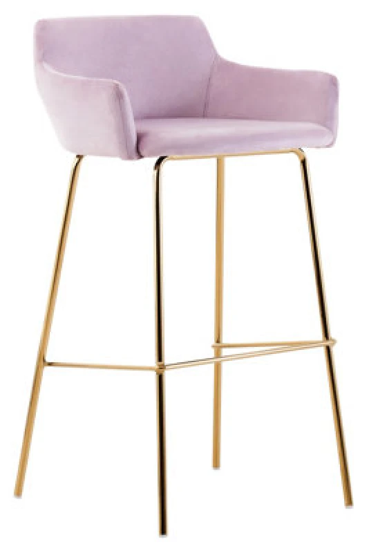 Image of Orsina Pink Velvet Low Back Bar Chair, Contemporary Gold Finish Metal Frame Barstool, Modern Home Bar Seating