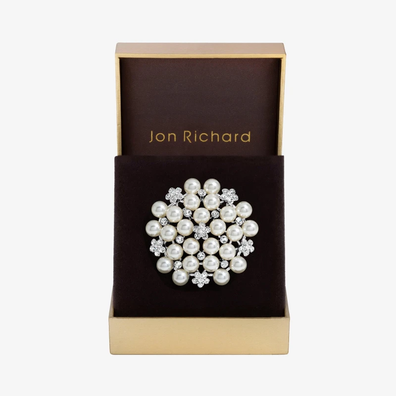 Image of Jon Richard Silver Plated Pearl Statement Brooch - Gift Box Jewellery Sets One Size Silver 72197711000