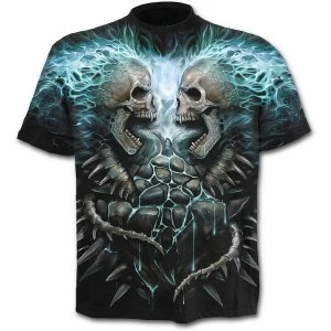 Image of Flaming Spine Allover Mens Small T-Shirt - Black