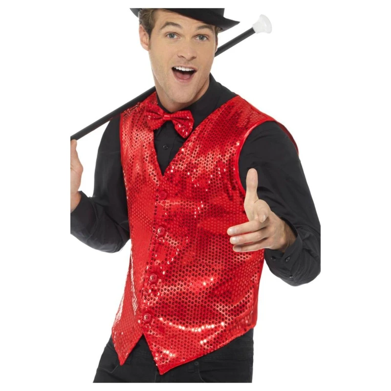 Image of Smiffys Mens Sequin Costume Vest in Red Size: Small Red Male S
