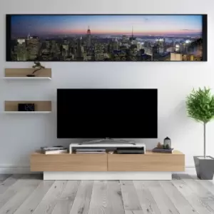 Image of Decorotika Lusi 180 Cm Wide Modern TV Unit With Shelves , TV Cabinet With Two Doors,TV Stand With Two Cabinets- Lowboard Up To 81 TVs -White And Teak