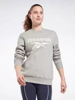 Image of Reebok Identity Logo Fleece Crew Sweatshirt, Grey Size M Women