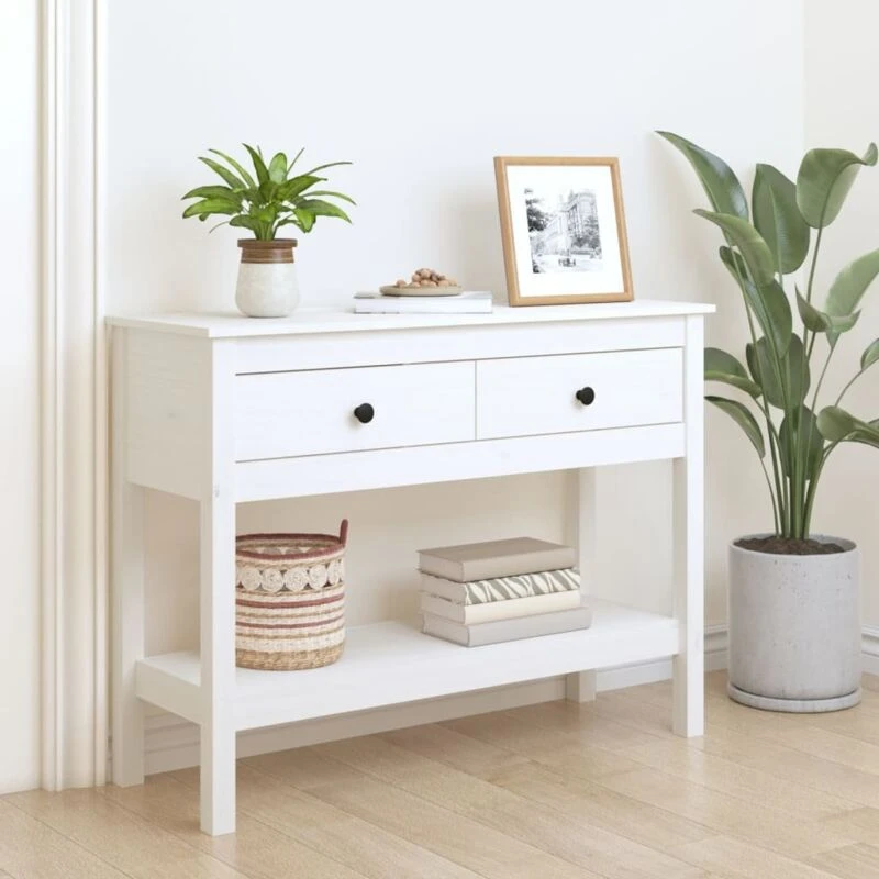 Image of vidaXL Console Table White 100x35x75cm Solid Wood Pine, White 814625