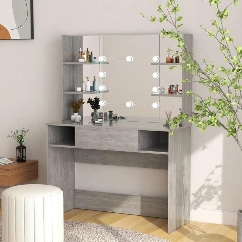 Image of VIDAXL Makeup Table with LED Lights 100x40x135cm mdf Concrete Grey Vidaxl 8720286391709