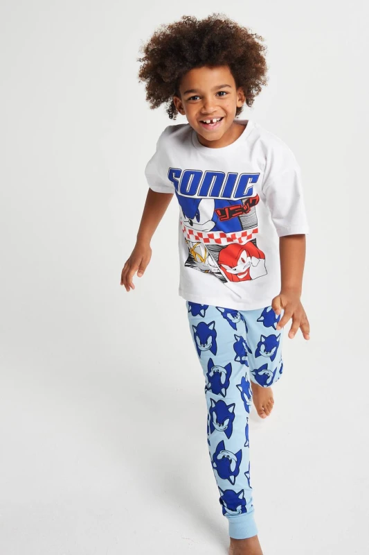 Image of Brand Threads Sonic The Hedgehog Long Leg Pyjama in Blue Size: 7-8 Years Blue Unisex 7-8 Years