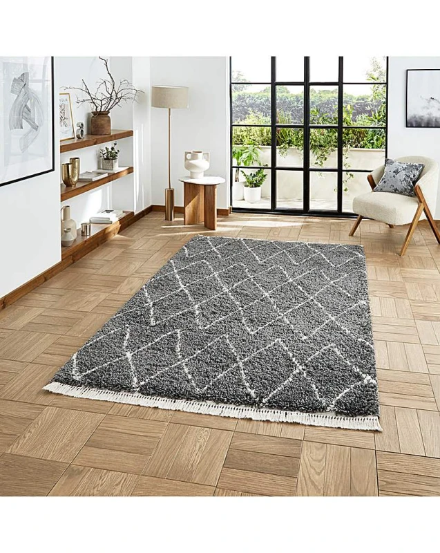 Image of Think Rugs Think Rugs Boho Fringe Rug Grey - Think Rugs - Size: 80X150 Grey 80X150 RT37309