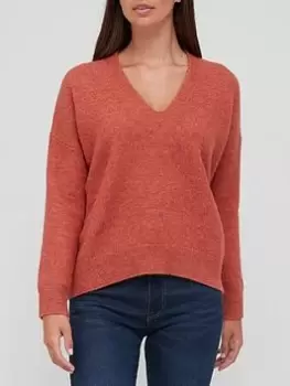 Image of Superdry Studios Slouch V-neck Knit - Burnt Brick, Red, Size 10, Women