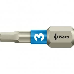 Image of Wera Torsion Stainless Steel Hexagon Screwdriver Bit 3mm 25mm Pack of 1