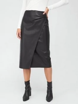 Image of Hugo Boss PU Wrap Pencil Skirt Black Size 8 Women