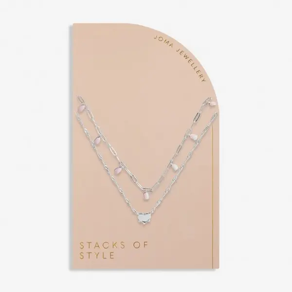 Image of Stacks Of Style Pink Enamel Silver Plated 45cm 40cm + 5cm Necklace 7096