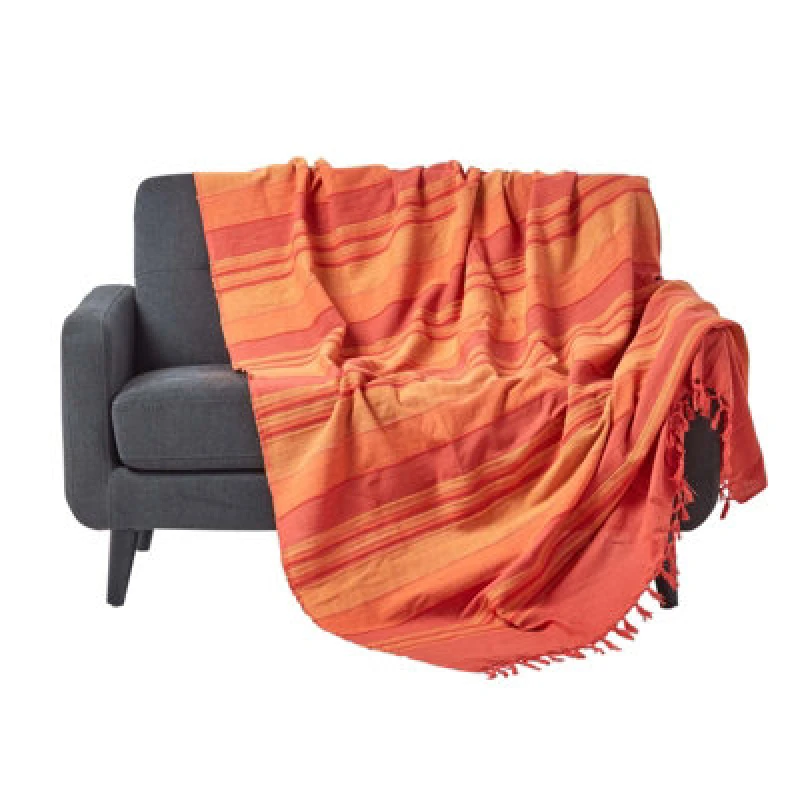 Image of Homescapes Cotton Morocco Striped Terracotta Throw, 150 X 200 Cm
