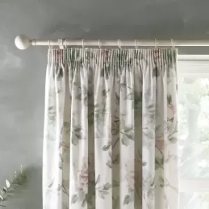 Image of Campion Green and Coral Pencil Pleat Curtains Green