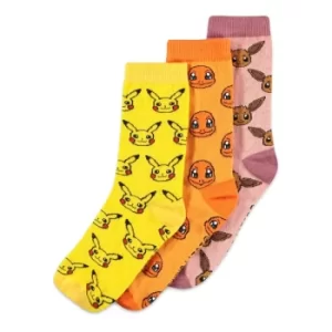 Image of POKEMON Iconic Character Crew Socks, 3 Pack, Unisex, 39/42, Multi-colour (CR850202POK-39/42)